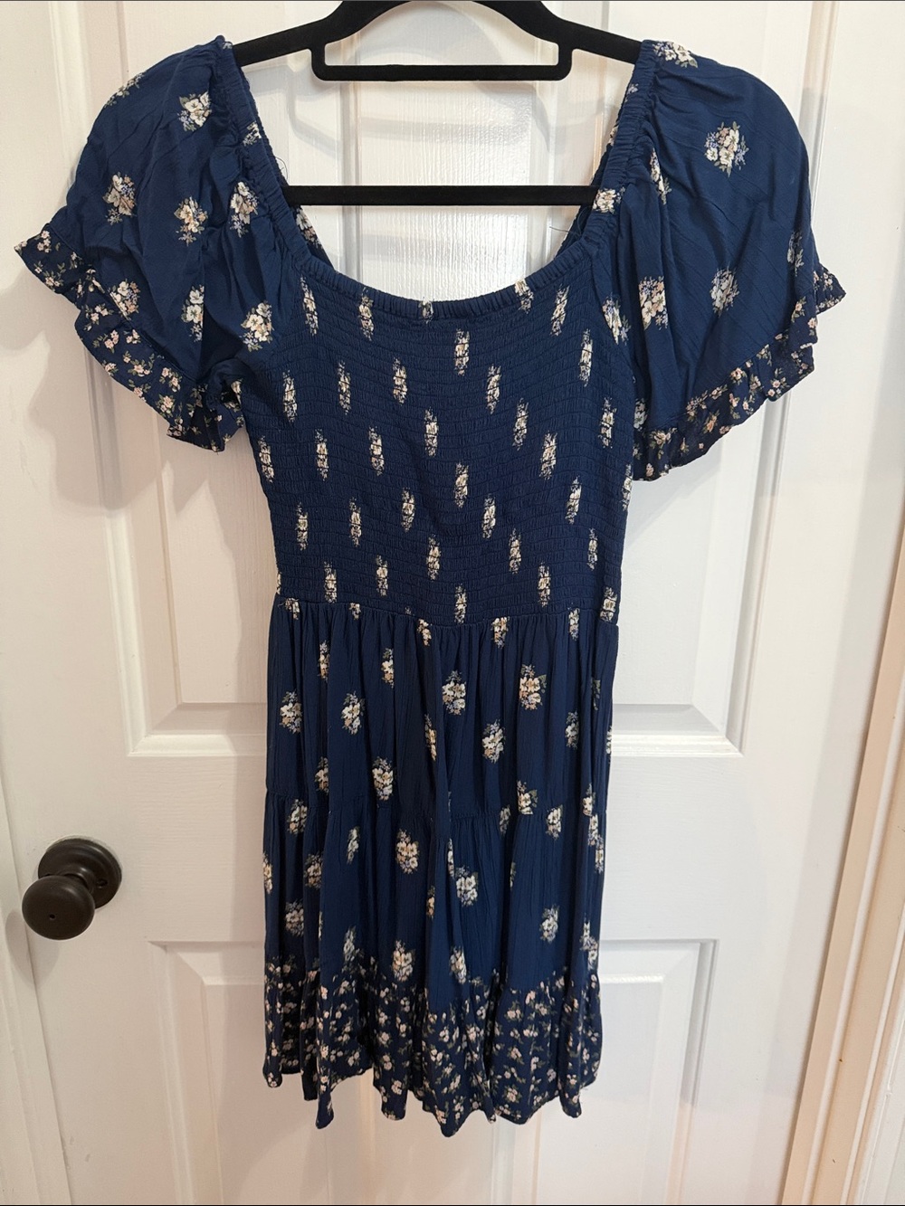 Angie Navy Floral Twist-Front Mini Dress with Cream Accents - Picture 3 of 3
